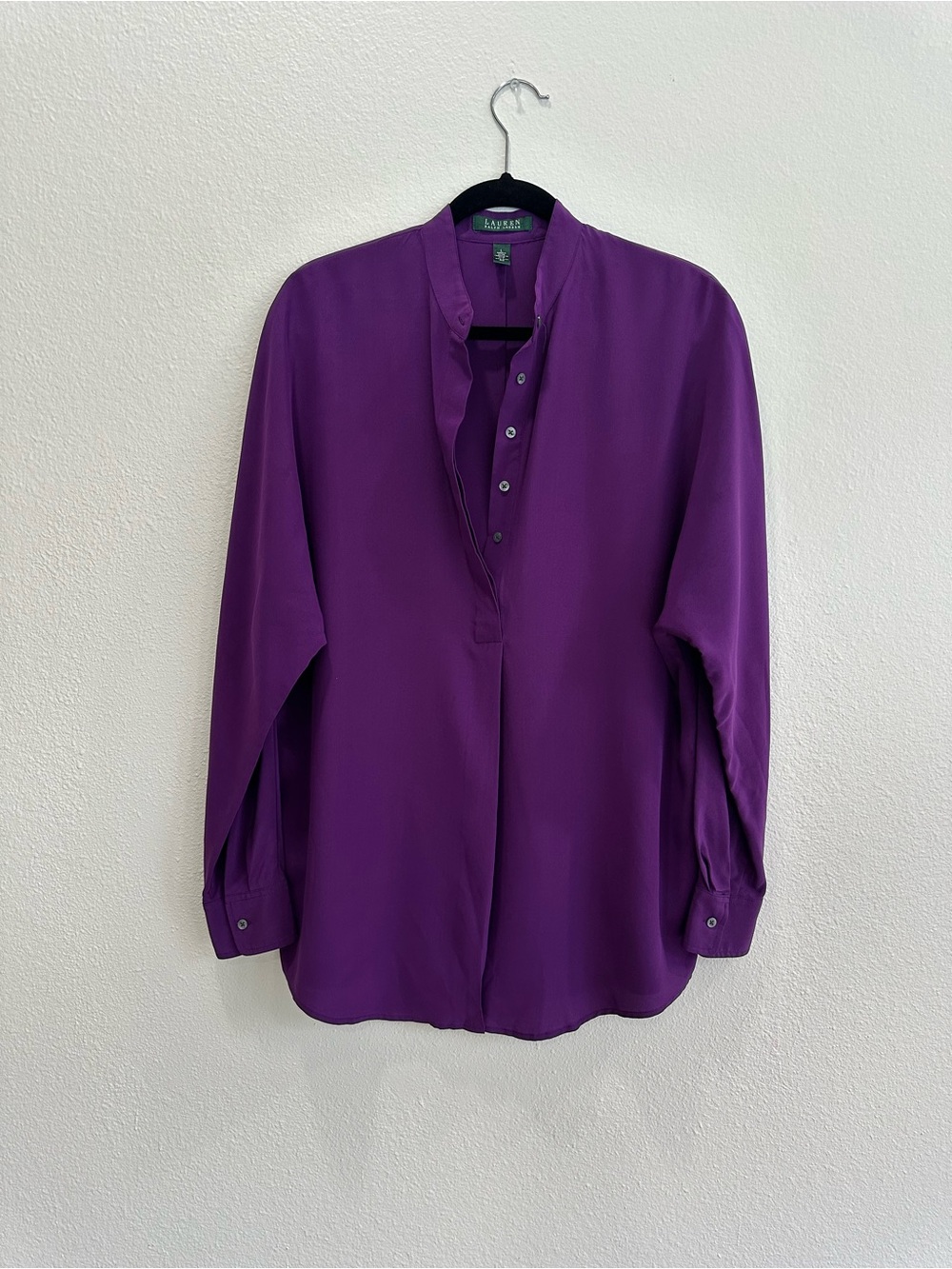 Ralph Lauren Deep Purple Silk Button-Front  and Collar Blouse Large